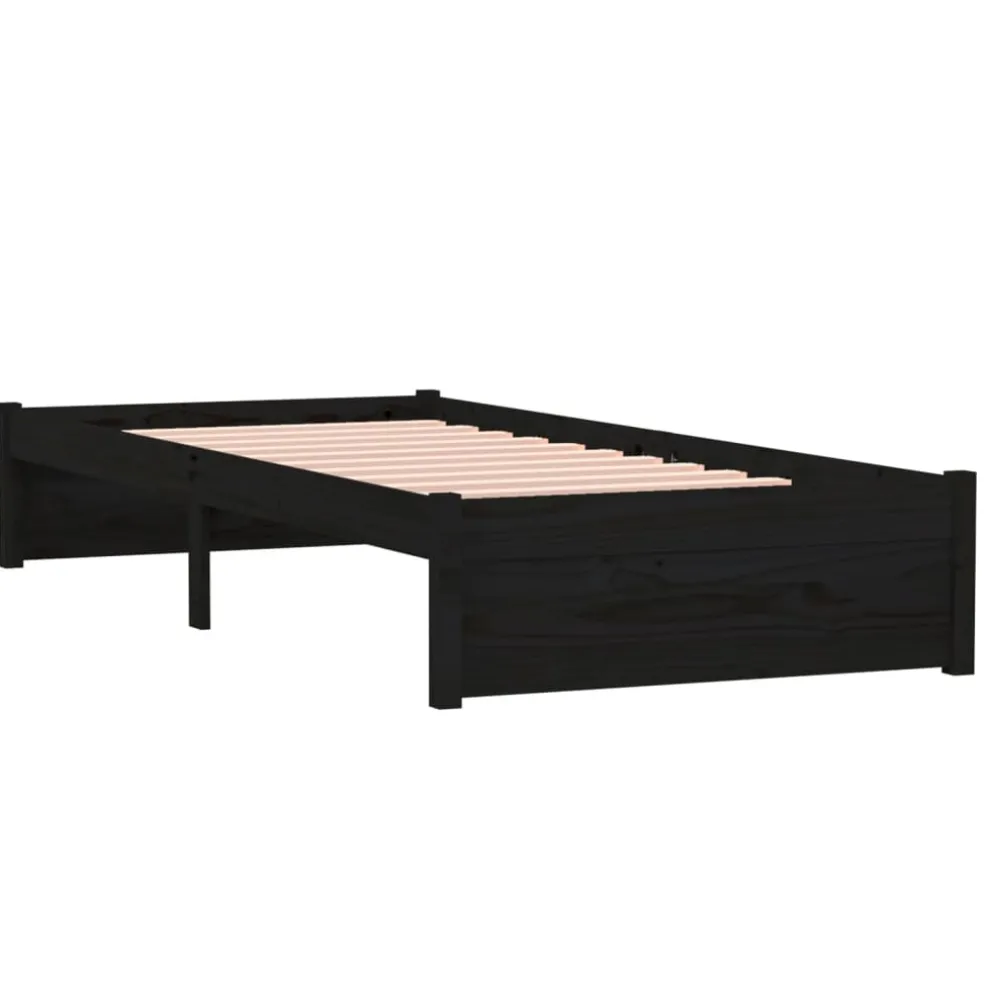 vidaXL Bedframe massief hout zwart 75x190 cm