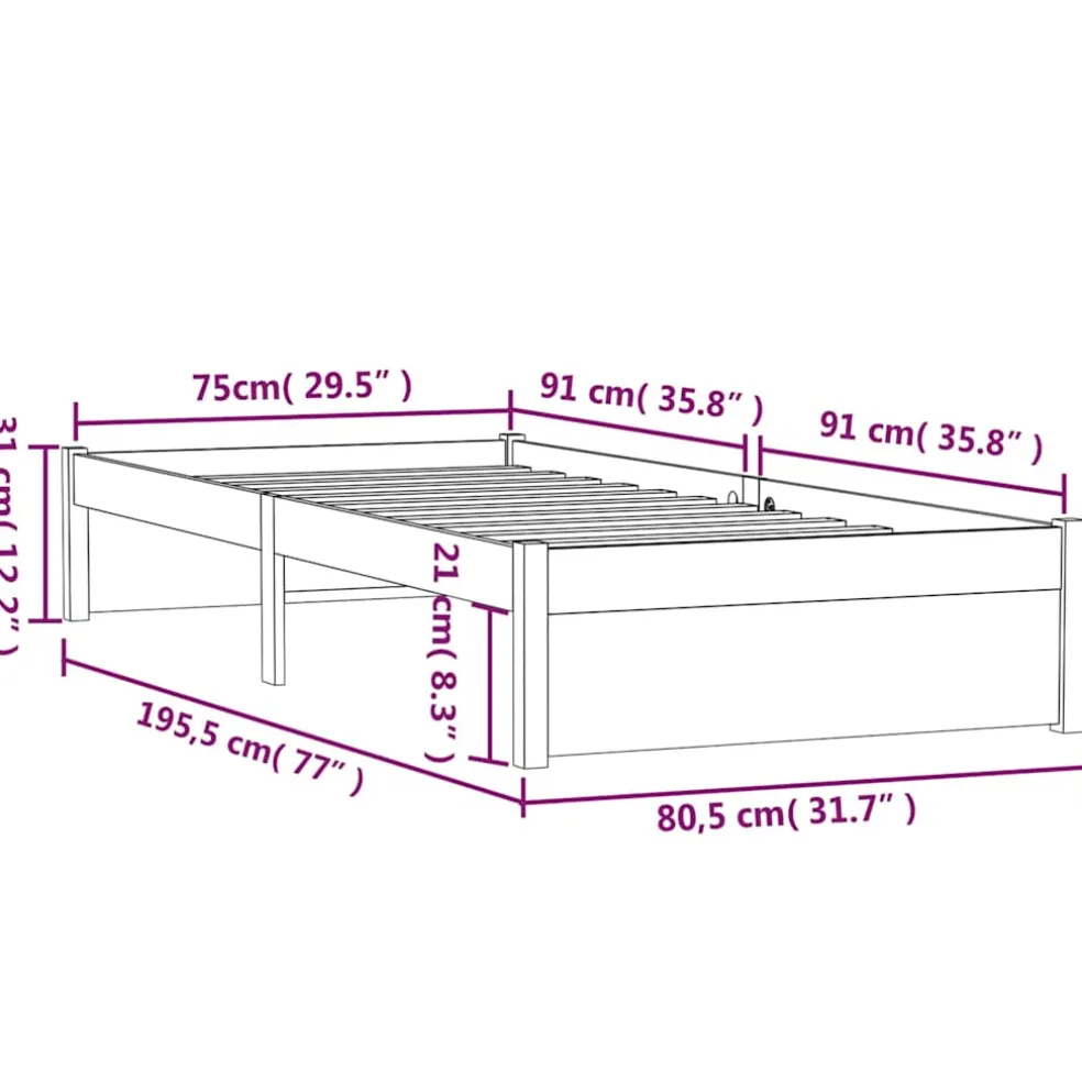 vidaXL Bedframe massief hout zwart 75x190 cm