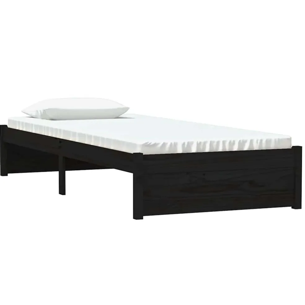 vidaXL Bedframe massief hout zwart 75x190 cm