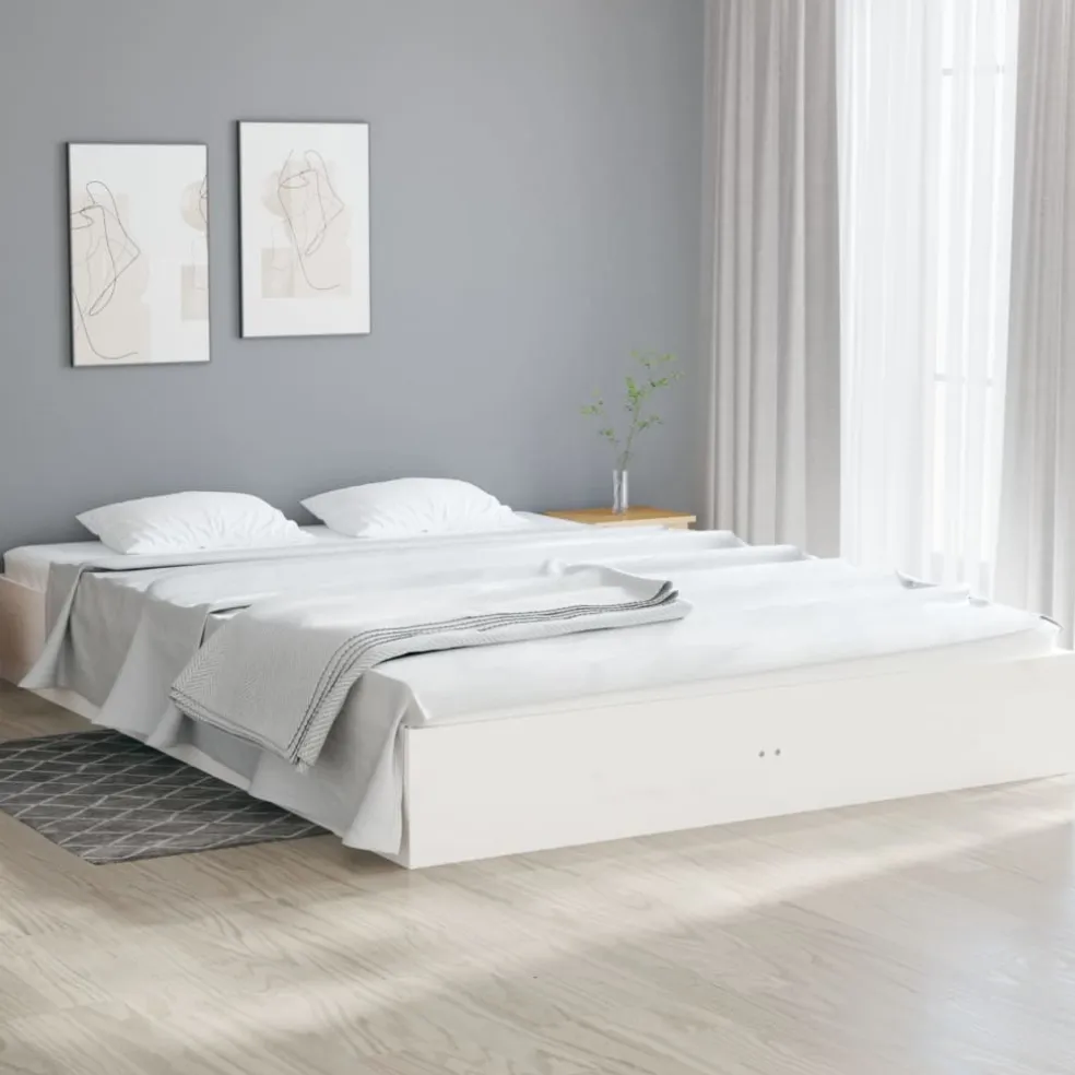 vidaXL Bedframe massief hout wit 200x200 cm
