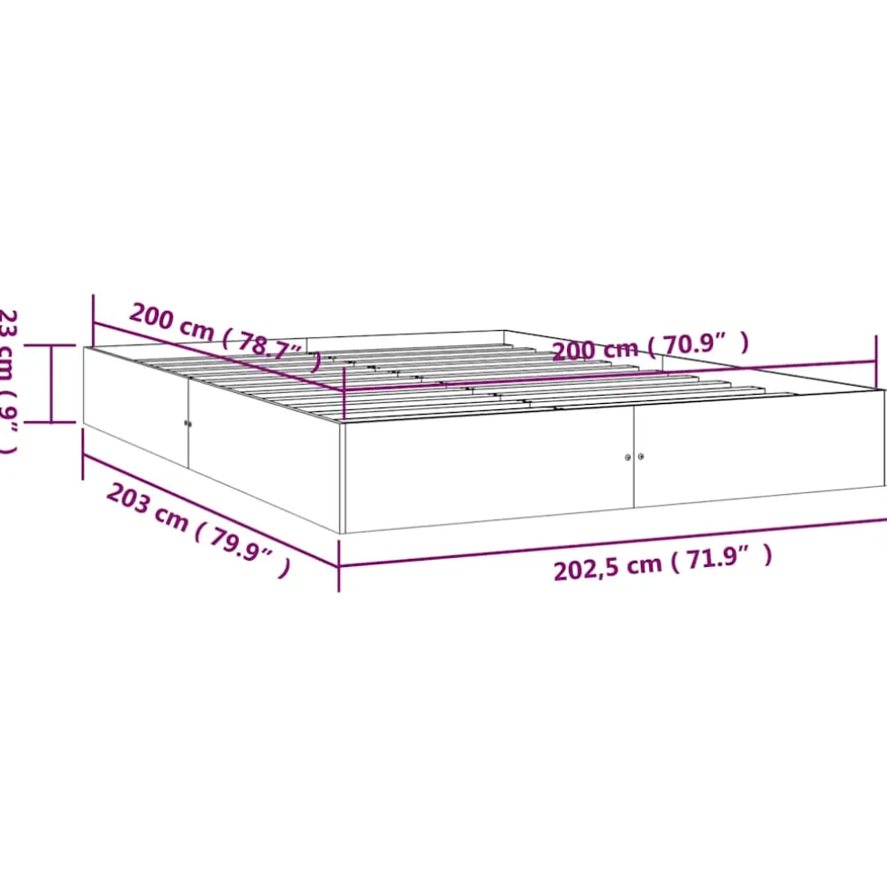 vidaXL Bedframe massief hout wit 200x200 cm