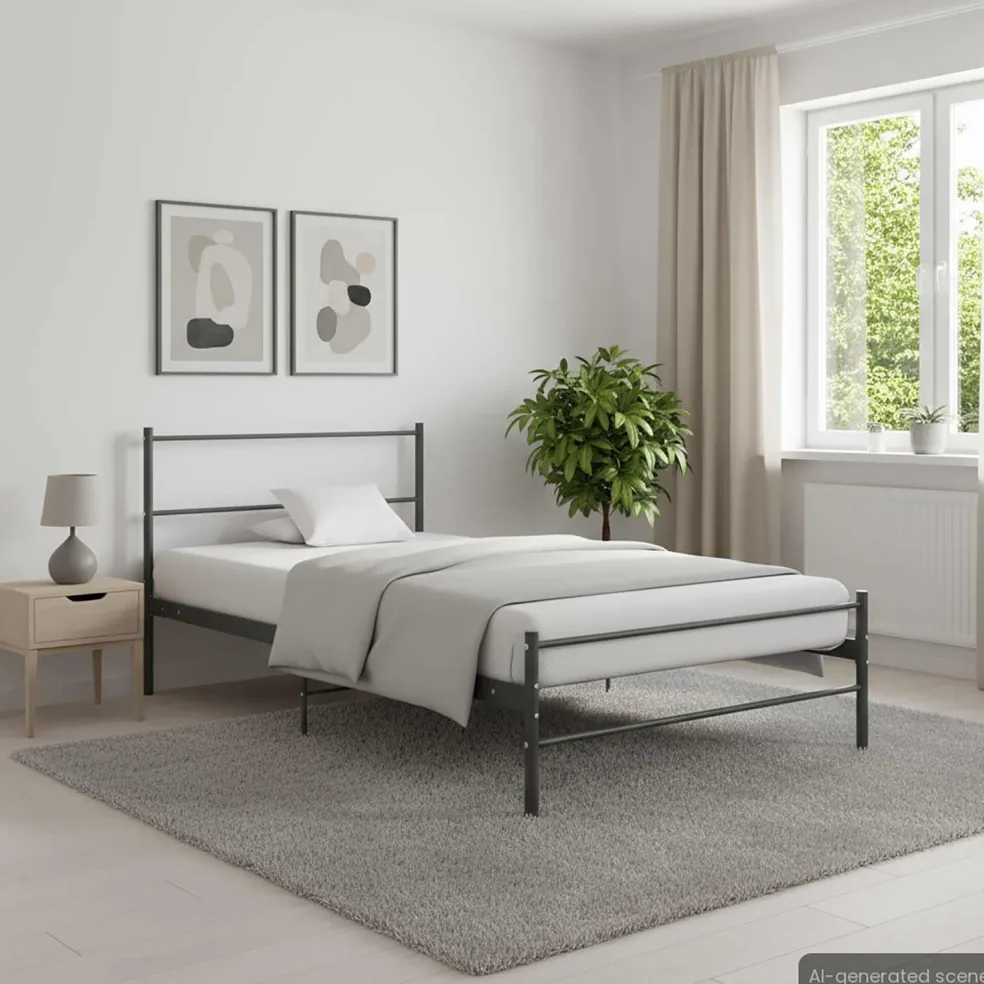 vidaXL Bedframe metaal grijs 90x200 cm