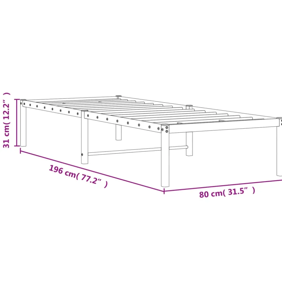 vidaXL Bedframe metaal zwart 75 x 190 cm
