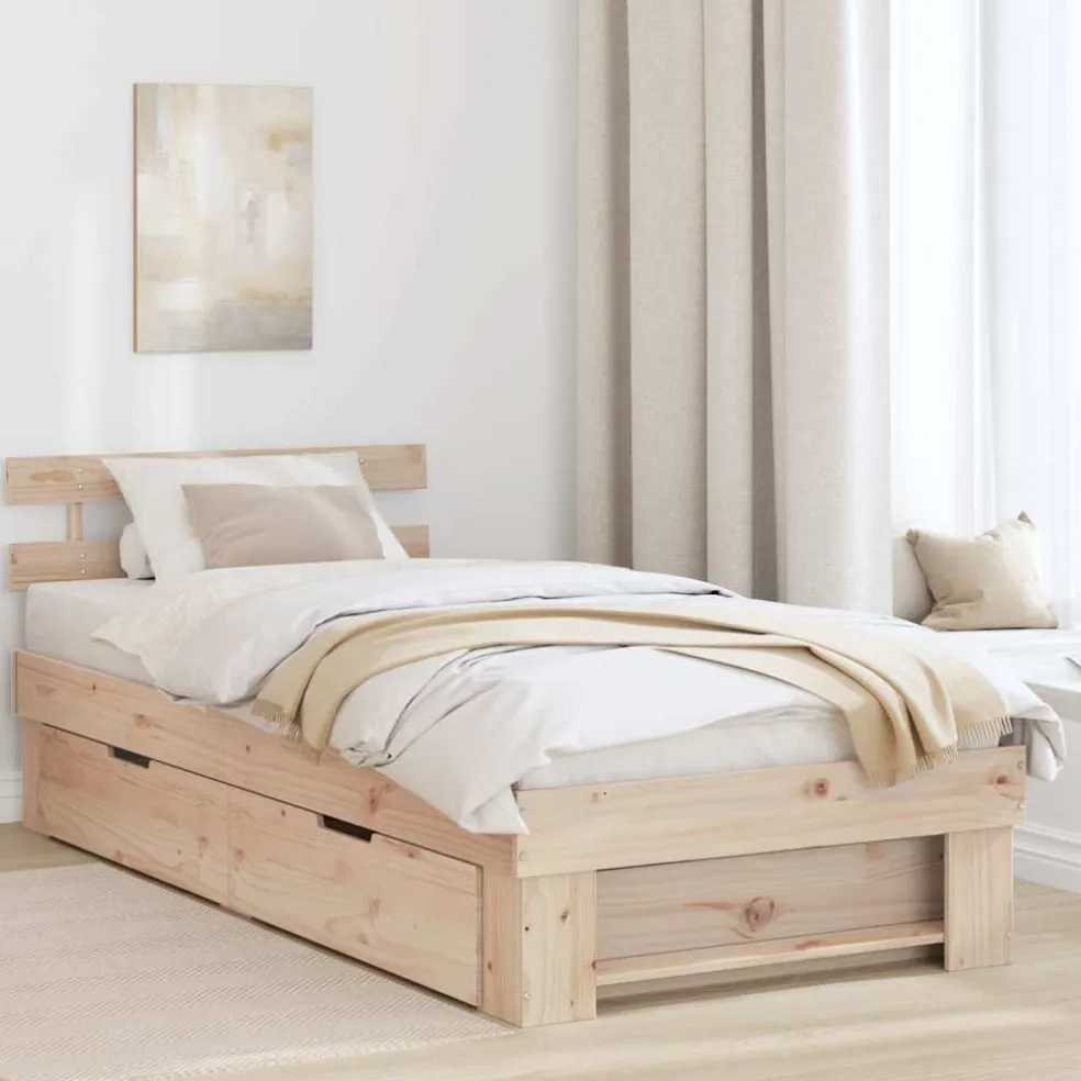 vidaXL Bedframe met hoofdeinde Naturel 100 x 200 cm Massief grenenhout