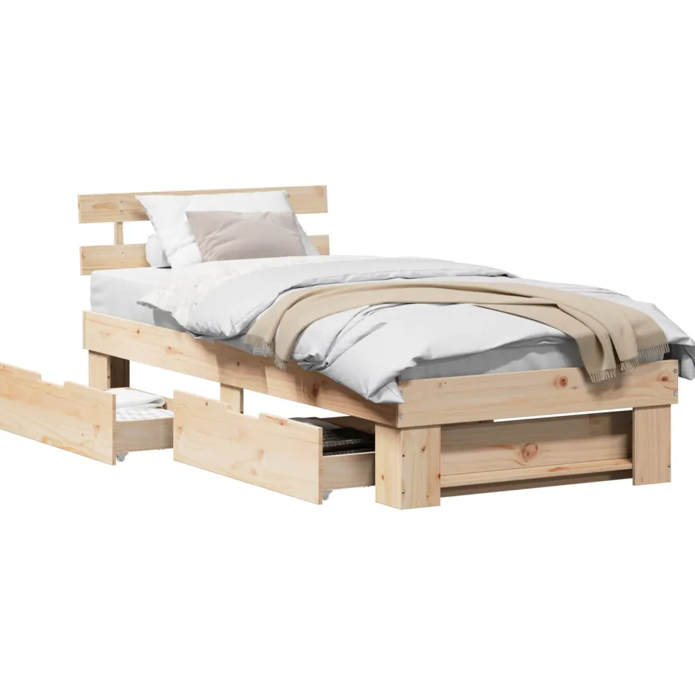 vidaXL Bedframe met hoofdeinde Naturel 100 x 200 cm Massief grenenhout