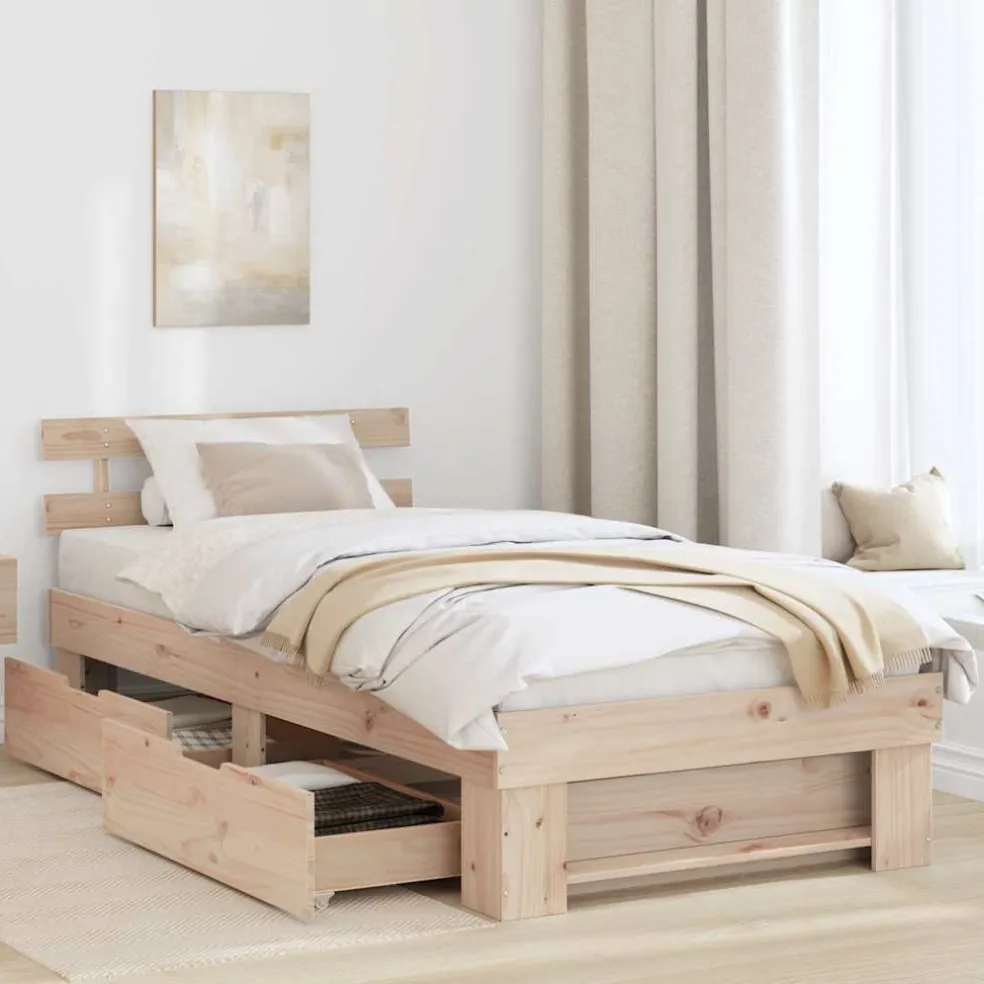 vidaXL Bedframe met hoofdeinde Naturel 100 x 200 cm Massief grenenhout