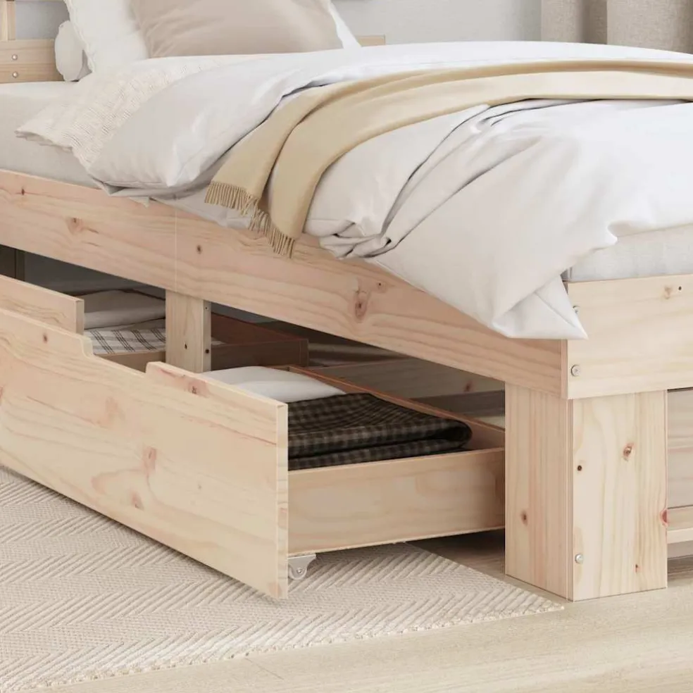 vidaXL Bedframe met hoofdeinde Naturel 100 x 200 cm Massief grenenhout