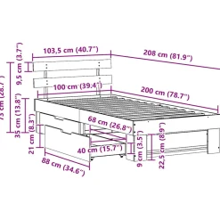 vidaXL Bedframe met hoofdeinde Naturel 100 x 200 cm Massief grenenhout