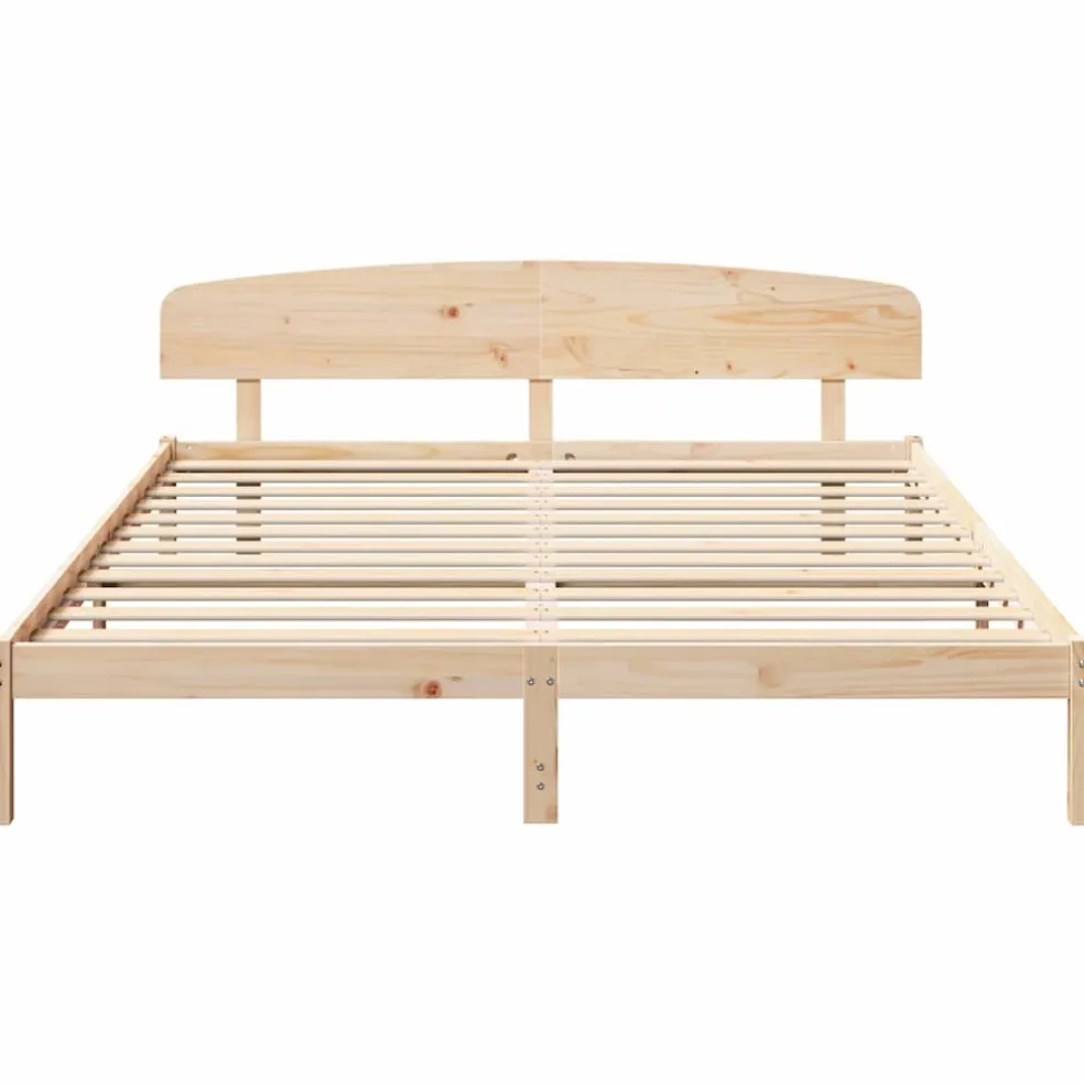 vidaXL Bedframe met hoofdeinde Naturel 200 x 200 cm Massief grenenhout