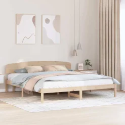 vidaXL Bedframe met hoofdeinde Naturel 200 x 200 cm Massief grenenhout