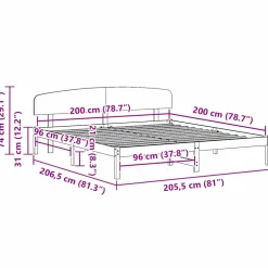 vidaXL Bedframe met hoofdeinde Naturel 200 x 200 cm Massief grenenhout