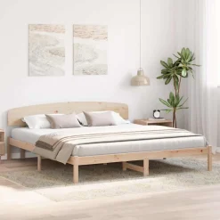 vidaXL Bedframe met hoofdeinde Naturel 200 x 200 cm Massief grenenhout