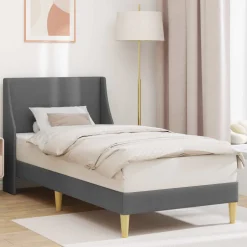 vidaXL Bedframe met hoofdeinde Donkergrijs 90 x 190 cm Stof