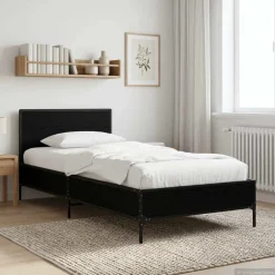vidaXL Bedframe met Hoofdeinde Zwart eiken 80 x 200 cm Bewerkt hout