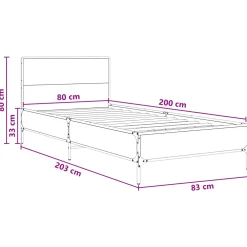 vidaXL Bedframe met Hoofdeinde Zwart eiken 80 x 200 cm Bewerkt hout