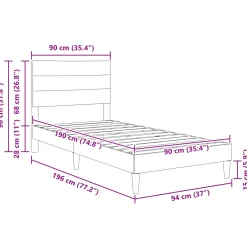 vidaXL Bedframe met hoofdeinde Donkergrijs 90 x 190 cm Stof