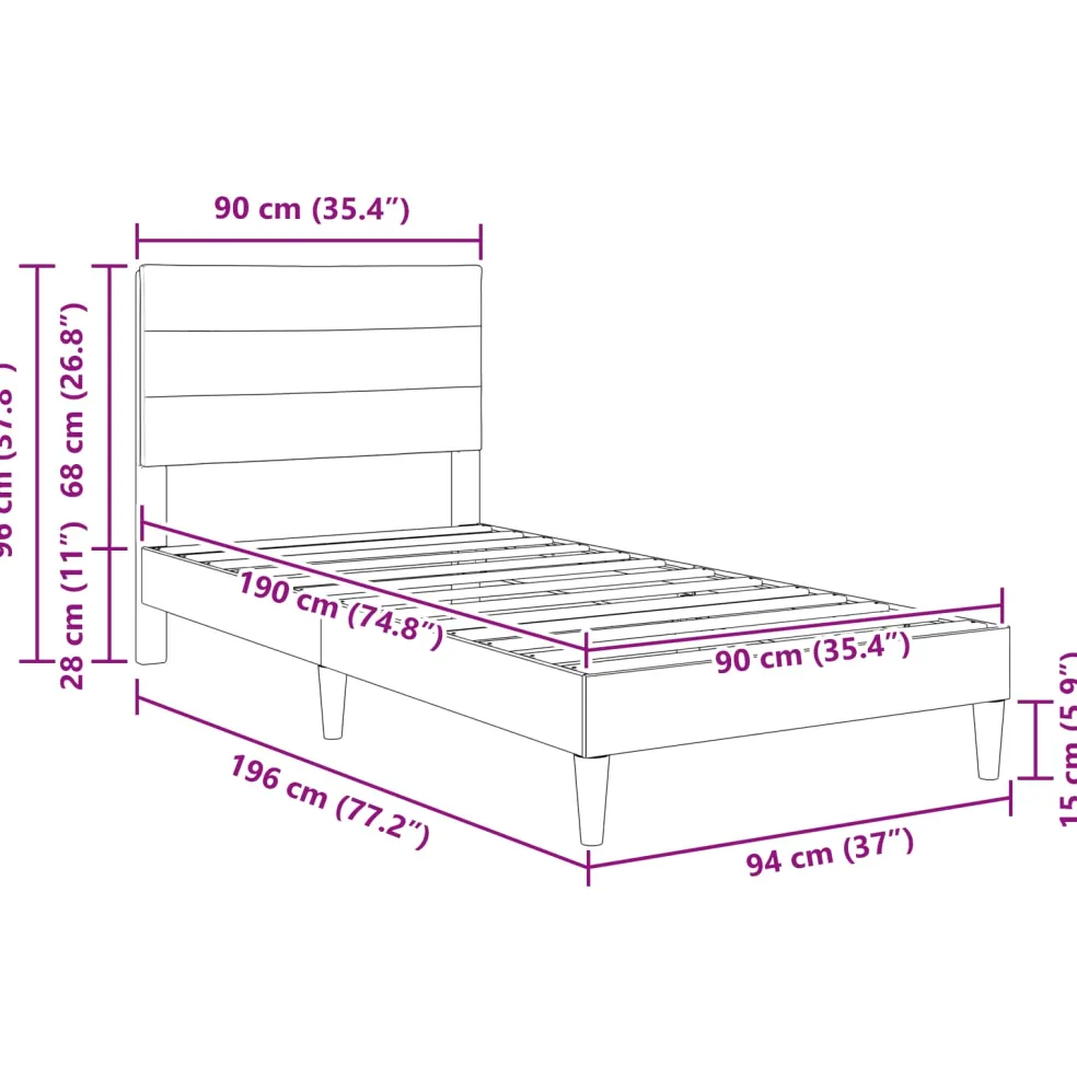 vidaXL Bedframe met hoofdeinde Donkergrijs 90 x 190 cm Stof
