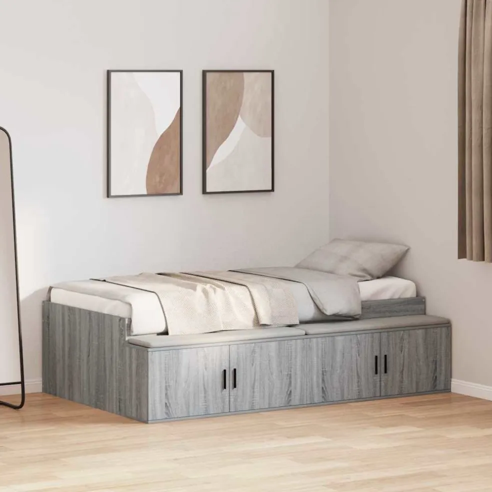 vidaXL Bedframe met lade Grijs Sonoma 90 x 200 cm Bewerkt hout