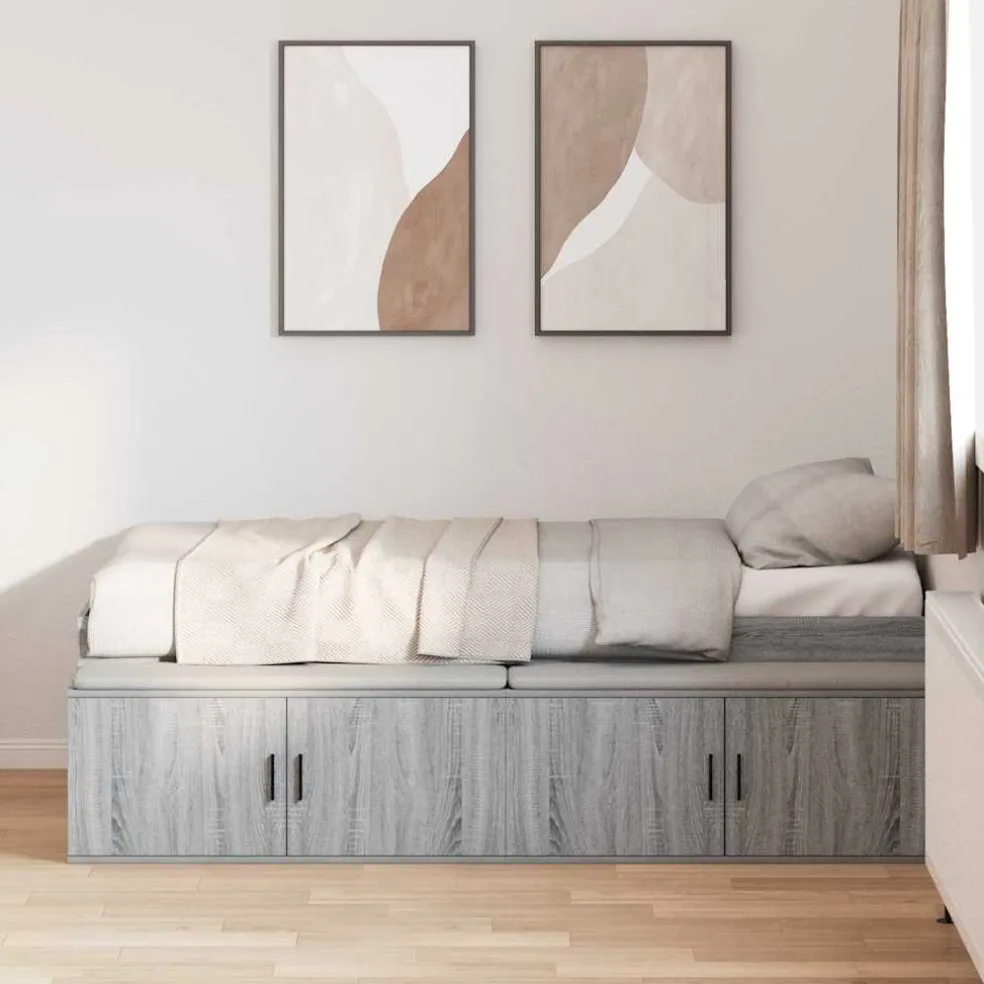 vidaXL Bedframe met lade Grijs Sonoma 90 x 200 cm Bewerkt hout