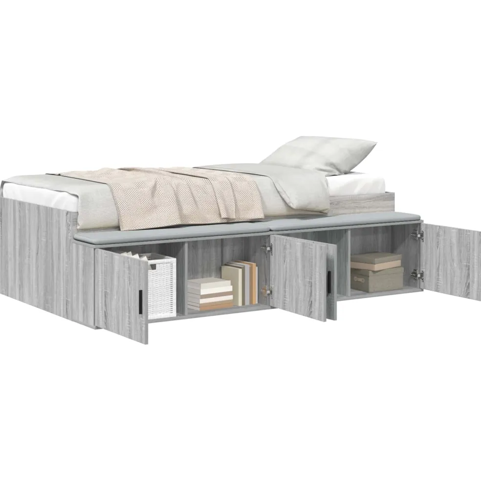 vidaXL Bedframe met lade Grijs Sonoma 90 x 200 cm Bewerkt hout