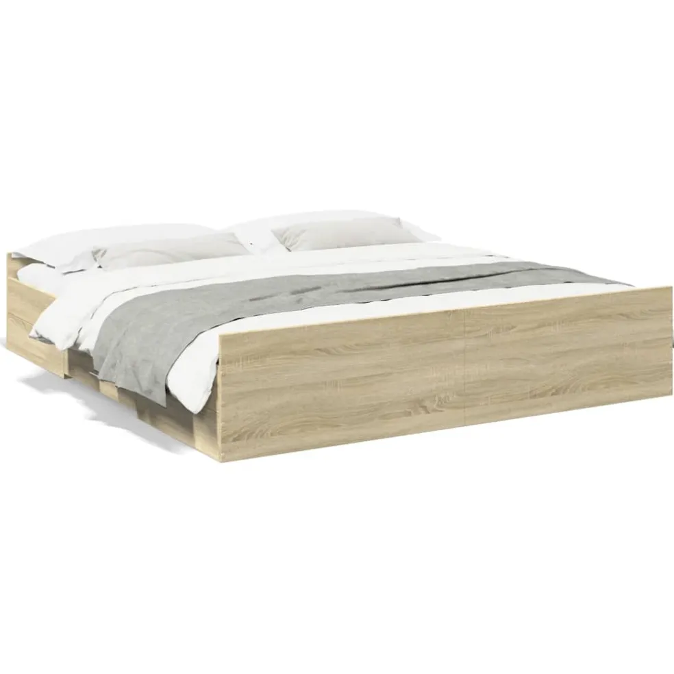 vidaXL Bedframe met lades bewerkt hout sonoma eikenkleurig 200x200 cm