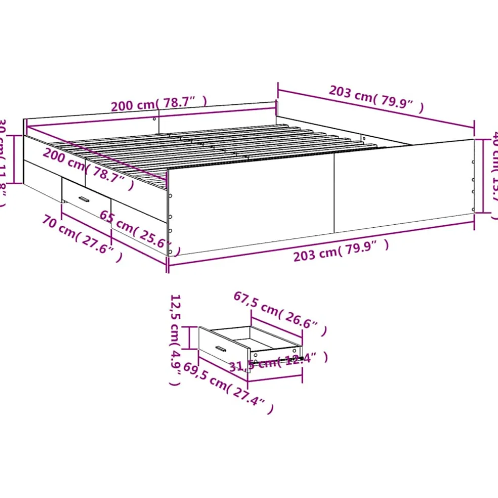 vidaXL Bedframe met lades bewerkt hout sonoma eikenkleurig 200x200 cm