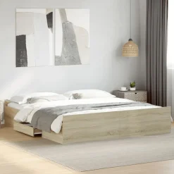 vidaXL Bedframe met lades bewerkt hout sonoma eikenkleurig 200x200 cm