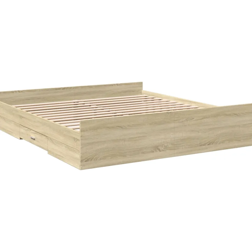 vidaXL Bedframe met lades bewerkt hout sonoma eikenkleurig 200x200 cm