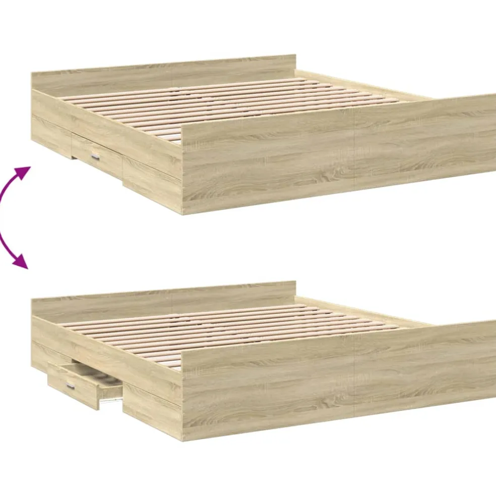 vidaXL Bedframe met lades bewerkt hout sonoma eikenkleurig 200x200 cm