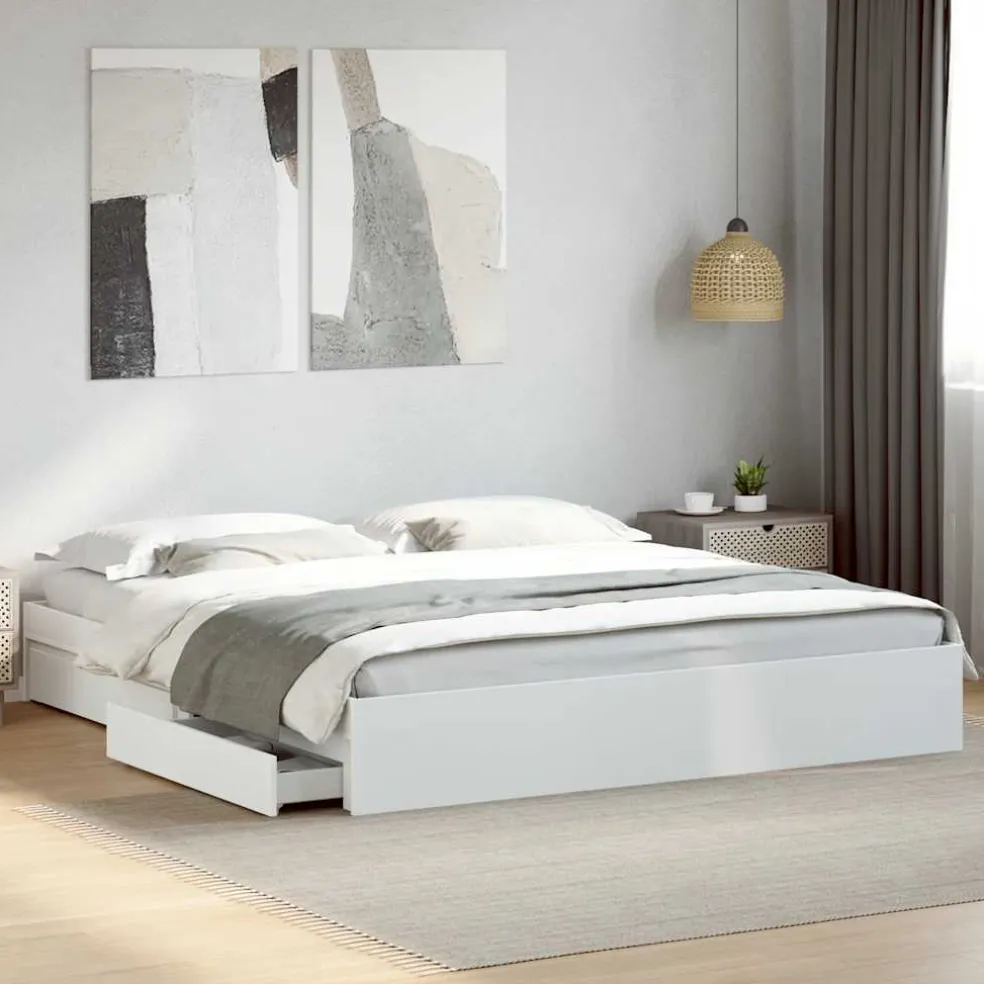 vidaXL Bedframe met lades bewerkt hout wit 200x200 cm
