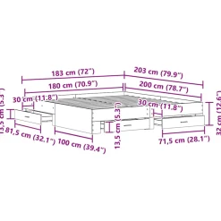 vidaXL Bedframe met lade Zwart Eiken 180 x 200 cm Bewerkt hout