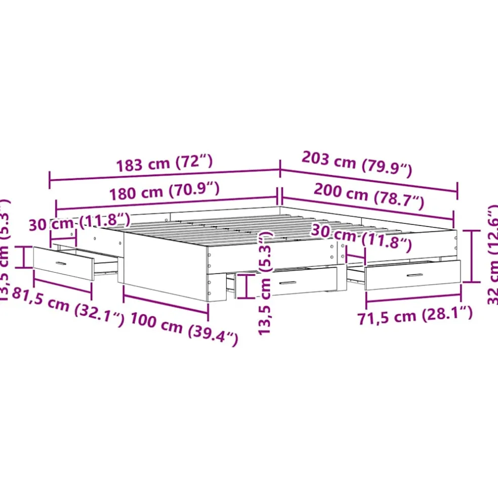 vidaXL Bedframe met lade Zwart Eiken 180 x 200 cm Bewerkt hout