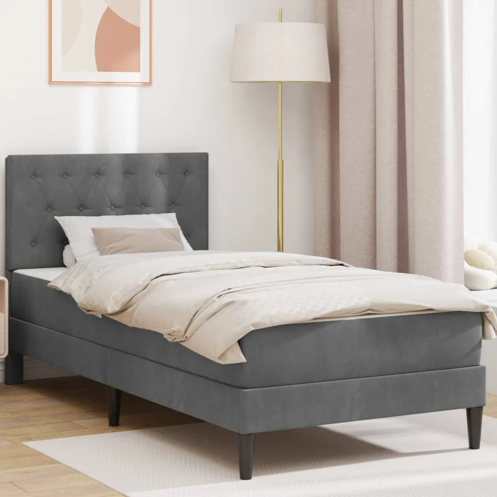 vidaXL Bedframe met matras Donkergrijs 80 x 200 cm Fluweel