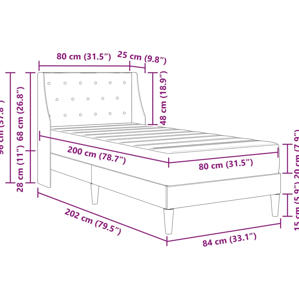 vidaXL Bedframe met matras Zwart 80 x 200 cm Fluweel