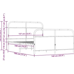 vidaXL Bedframe zonder matras metaal bruin eikenkleurig 137x190 cm