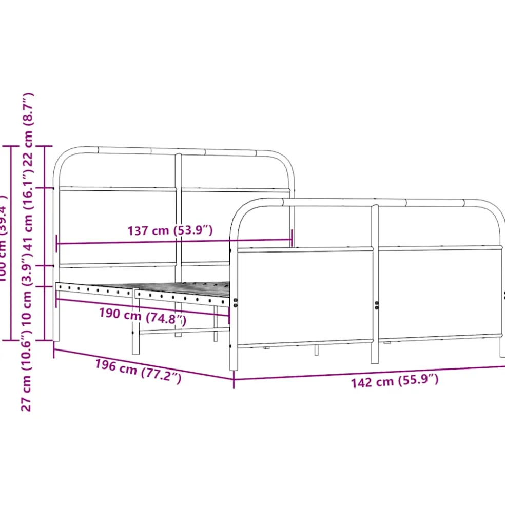 vidaXL Bedframe zonder matras metaal bruin eikenkleurig 137x190 cm