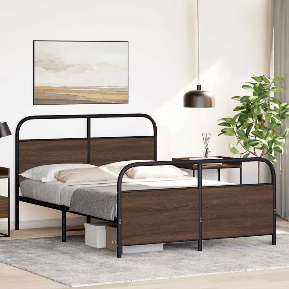 vidaXL Bedframe zonder matras metaal bruin eikenkleurig 137x190 cm