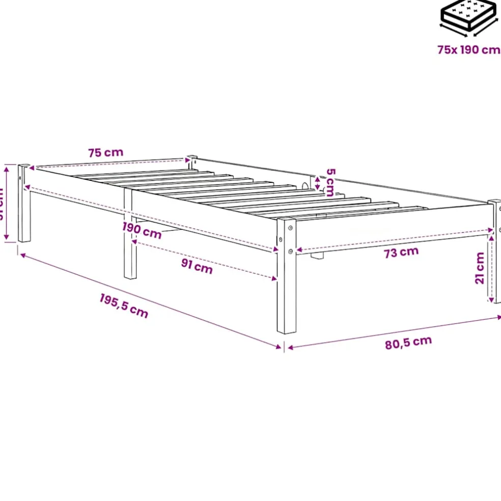vidaXL Bedframe zonder matras massief grenenhout wasbruin 75x190 cm