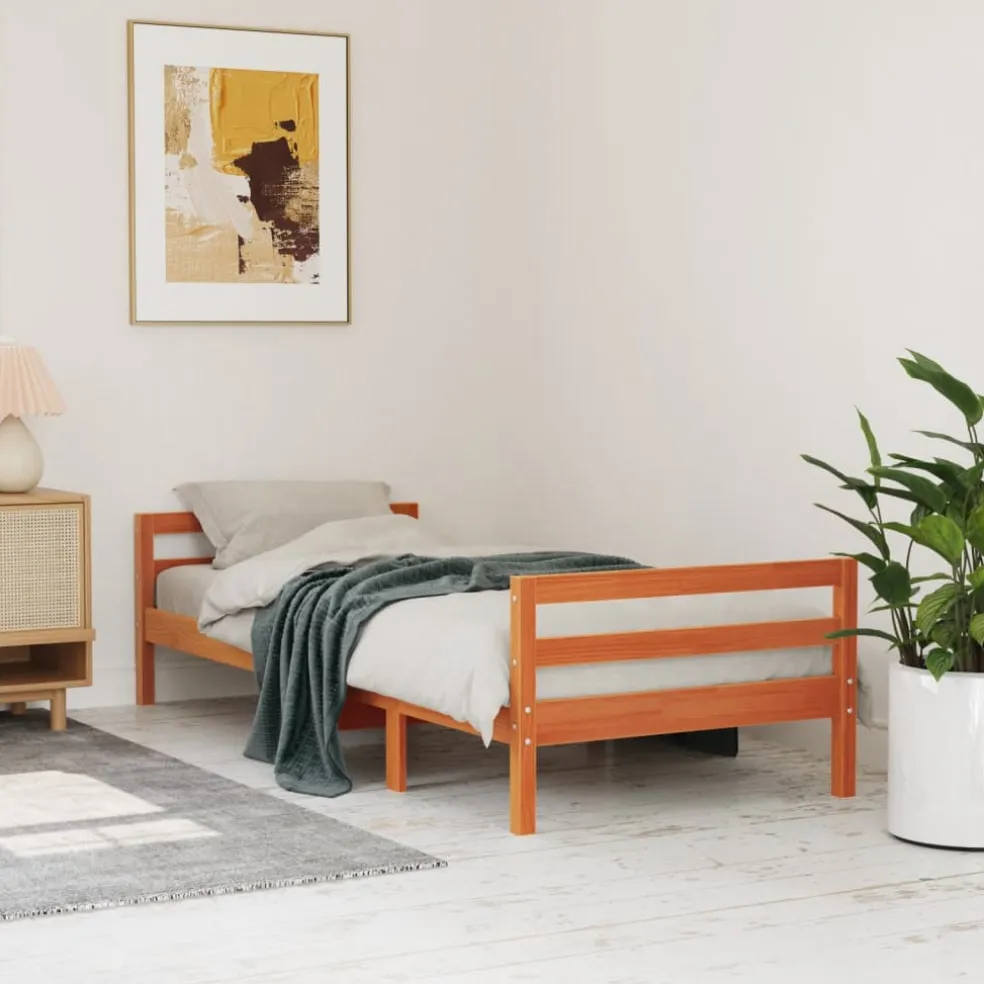 vidaXL Bedframe zonder matras massief grenenhout wasbruin 90x200 cm