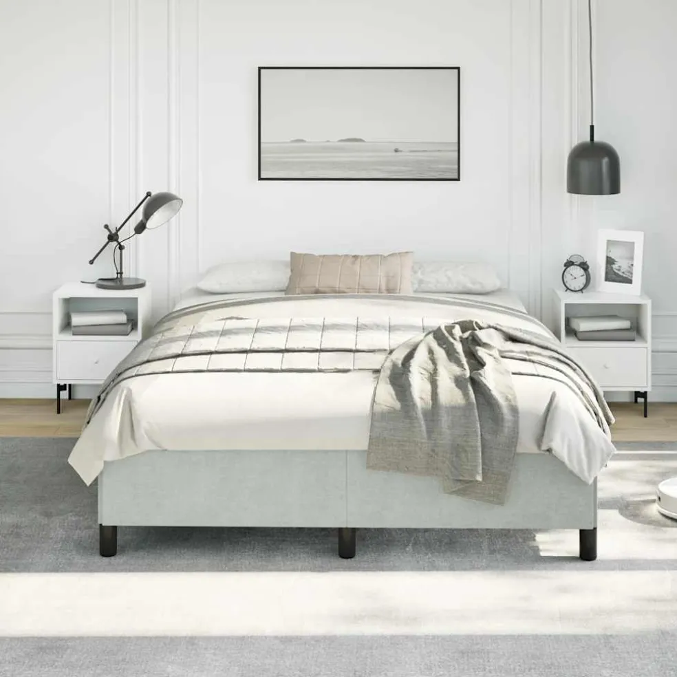 vidaXL Bedframe zonder matras lichtgrijs 152x203 cm Queen fluweel