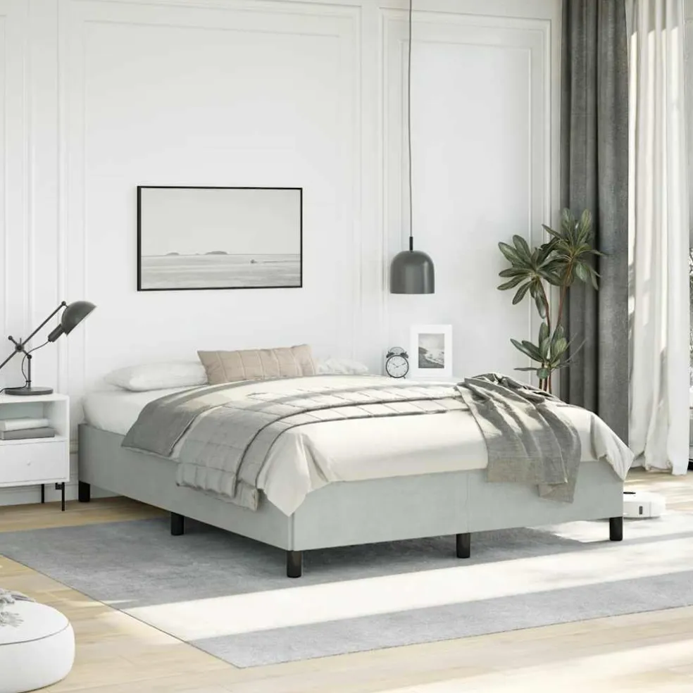 vidaXL Bedframe zonder matras lichtgrijs 152x203 cm Queen fluweel
