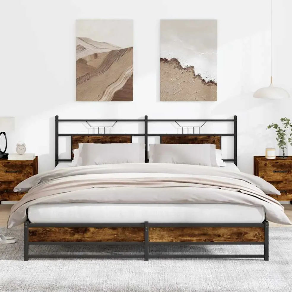 vidaXL Bedframe zonder matras metaal gerookt eikenkleurig 180x200 cm