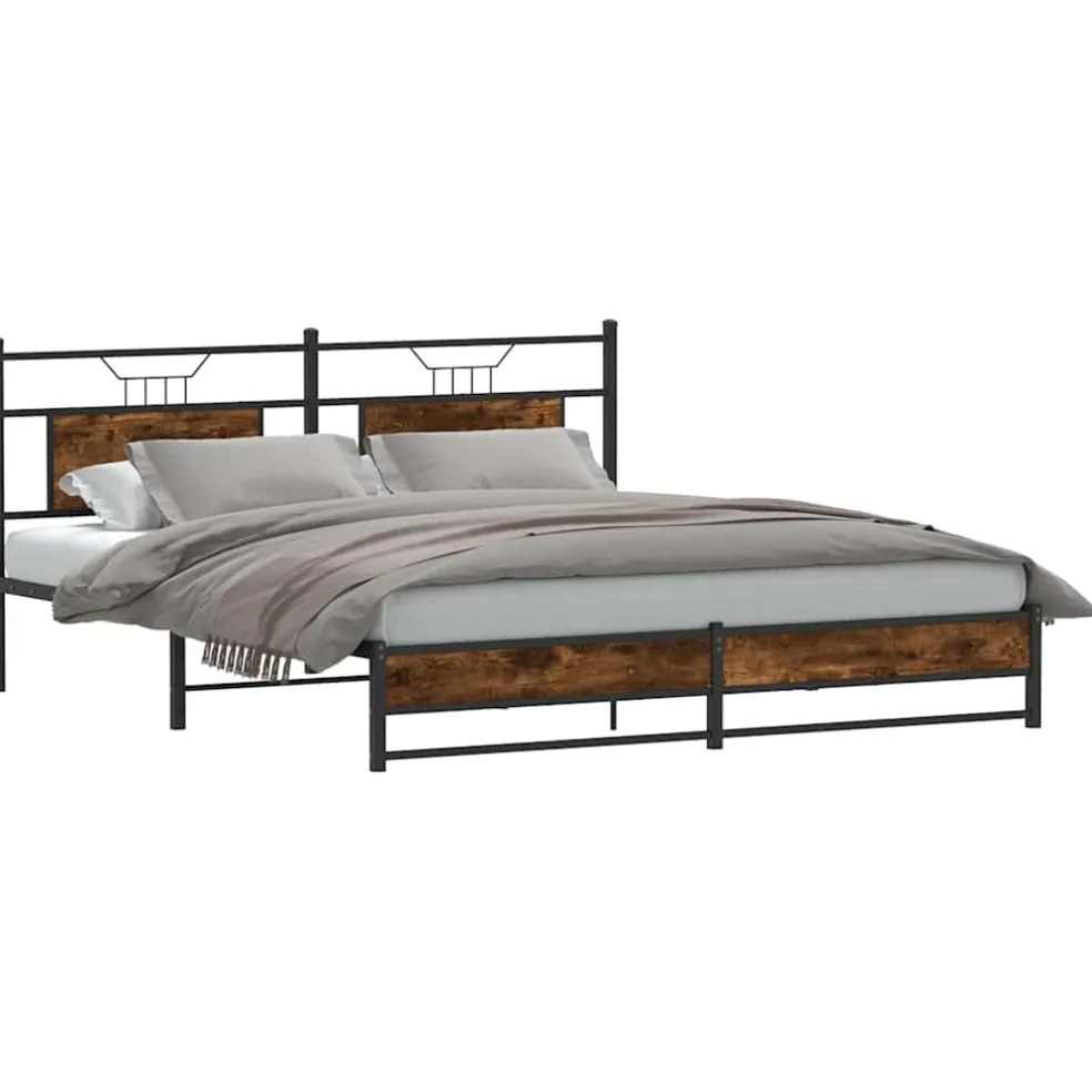 vidaXL Bedframe zonder matras metaal gerookt eikenkleurig 180x200 cm