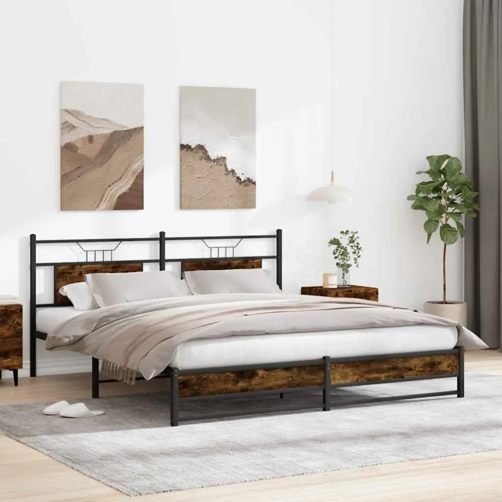 vidaXL Bedframe zonder matras metaal gerookt eikenkleurig 180x200 cm