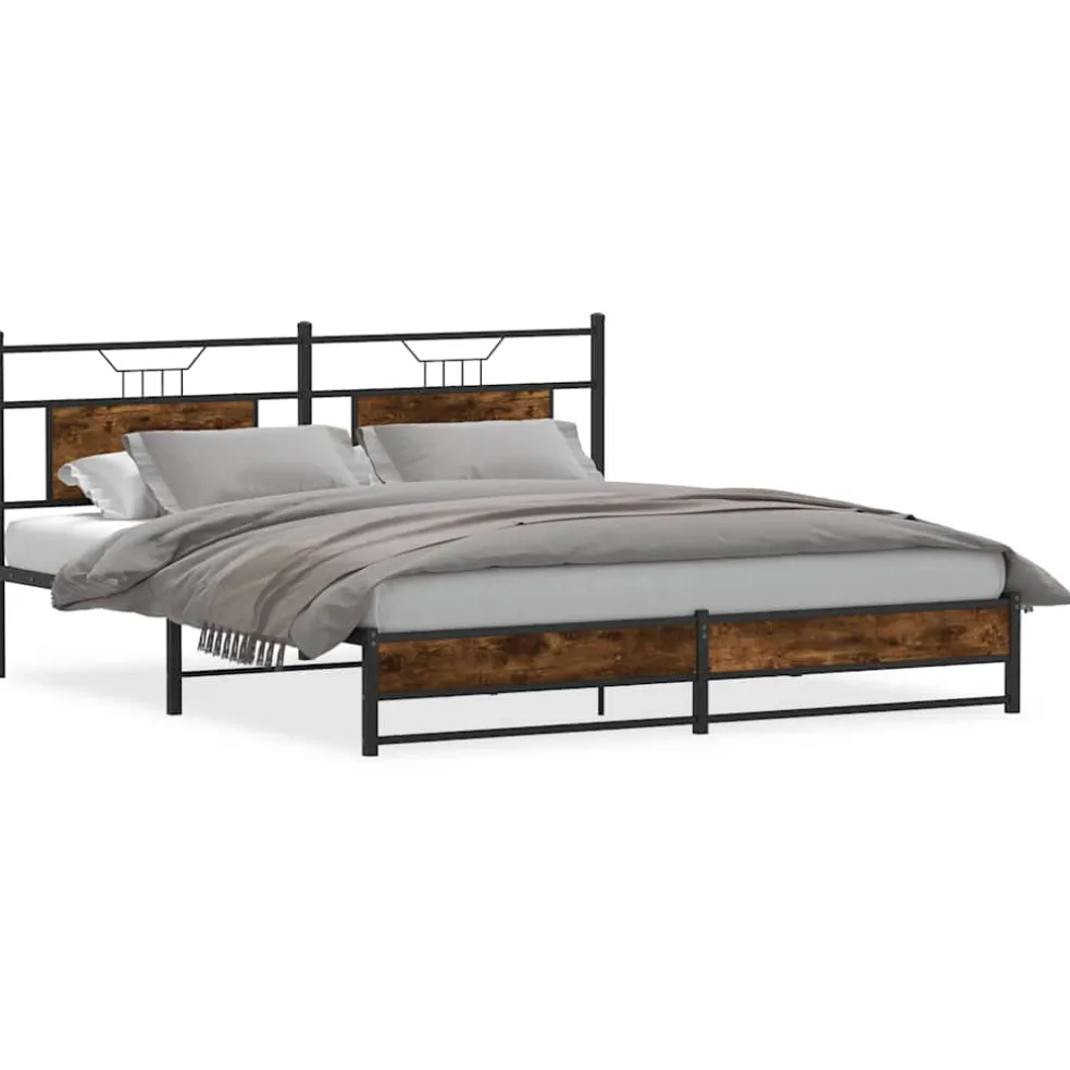 vidaXL Bedframe zonder matras metaal gerookt eikenkleurig 180x200 cm