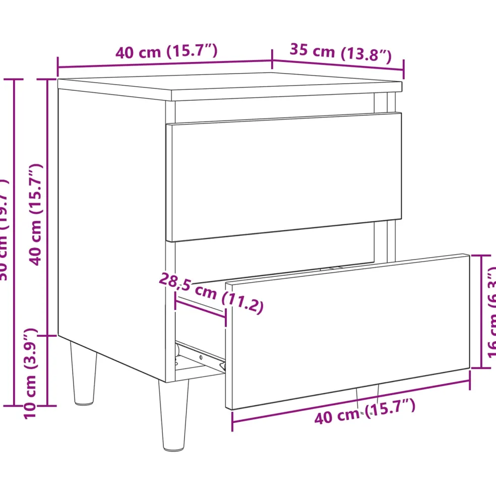 vidaXL Bedkast Artisan Eiken 40 x 35 x 50 cm Bewerkt hout
