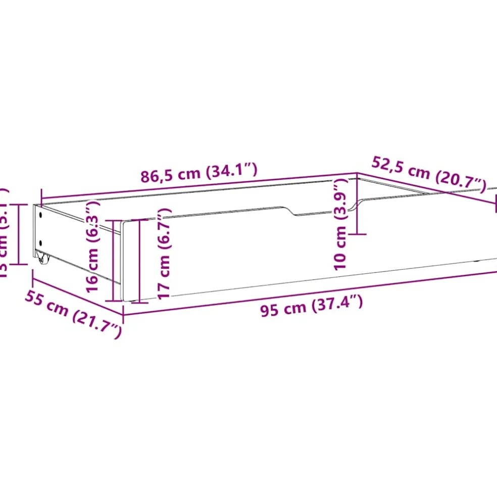 vidaXL Bedlades 2 st 95x55x17 cm massief grenenhout