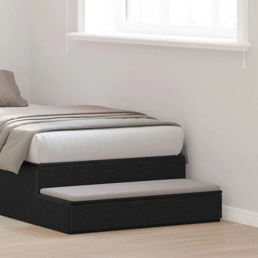 vidaXL Bedlades Zwart Eiken 100 x 36,5 x 16,5 cm Bewerkt hout