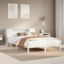 vidaXL Bed met boekenkast zonder matras grenenhout wit 135x190 cm