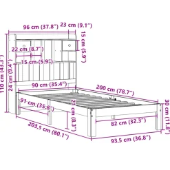 vidaXL Bed met boekenkast zonder matras massief grenenhout 90x200 cm